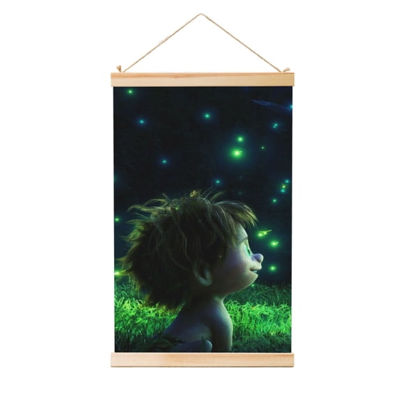 The Good Dinosaur Poster Canvas Wooden Shaft Hanging Poster Home Decor, Aesthetic Wood Frames Scroll Painting Wall Art for Living Room Bedroom Office 12"X18"