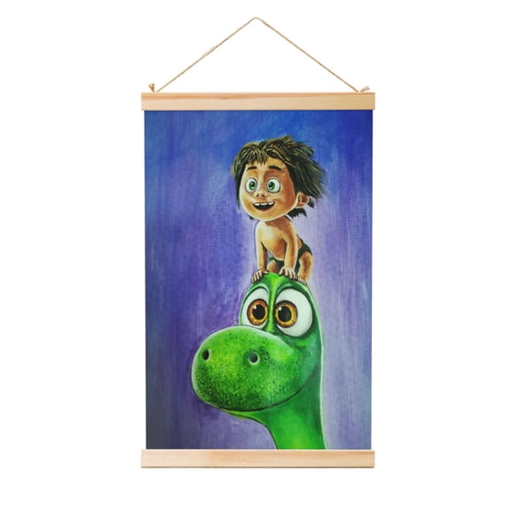 The Good Dinosaur Poster Canvas Wooden Shaft Hanging Poster Home Decor, Aesthetic Wood Frames Scroll Painting Wall Art for Living Room Bedroom Office 12"X18"