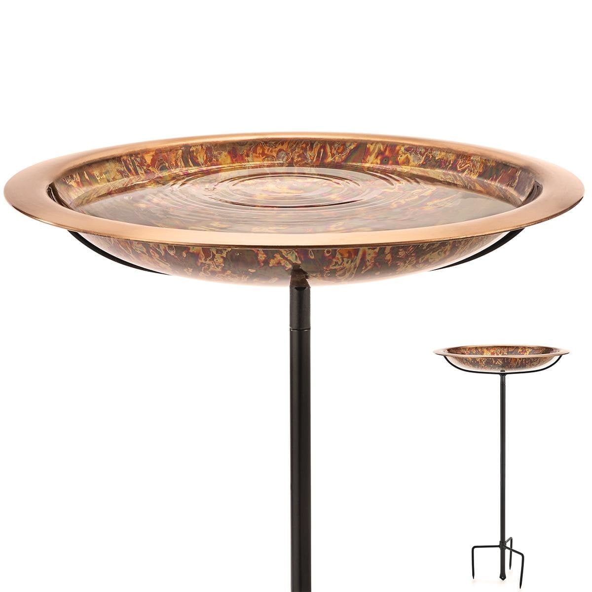 Large Fired Copper Bird Bath with Metal Garden Stake