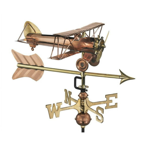 Biplane with Arrow Garden Weathervane - Pure Copper w/Garden Pole by Good Directions