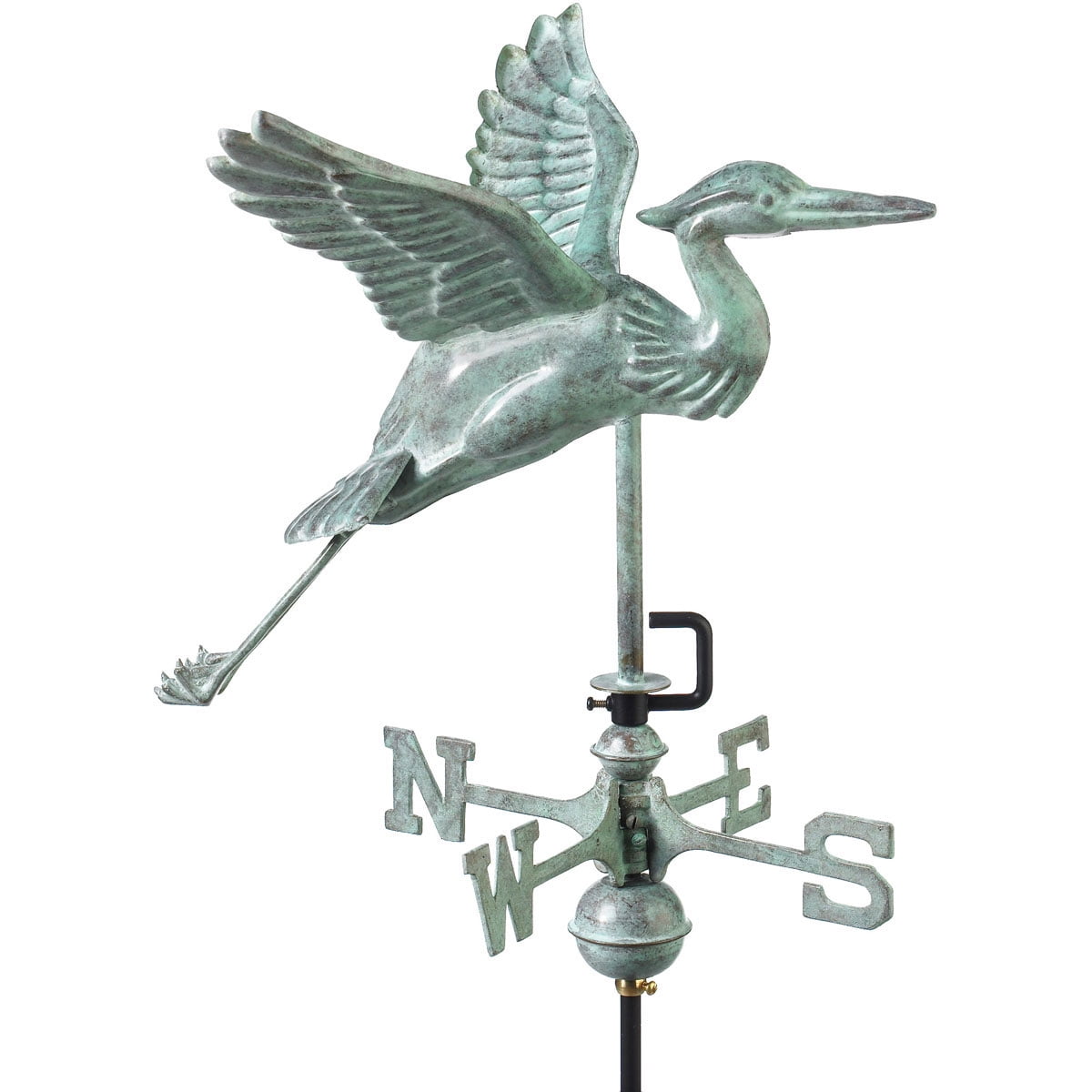 Blue Verde Copper Heron Weathervane with Roof Mount