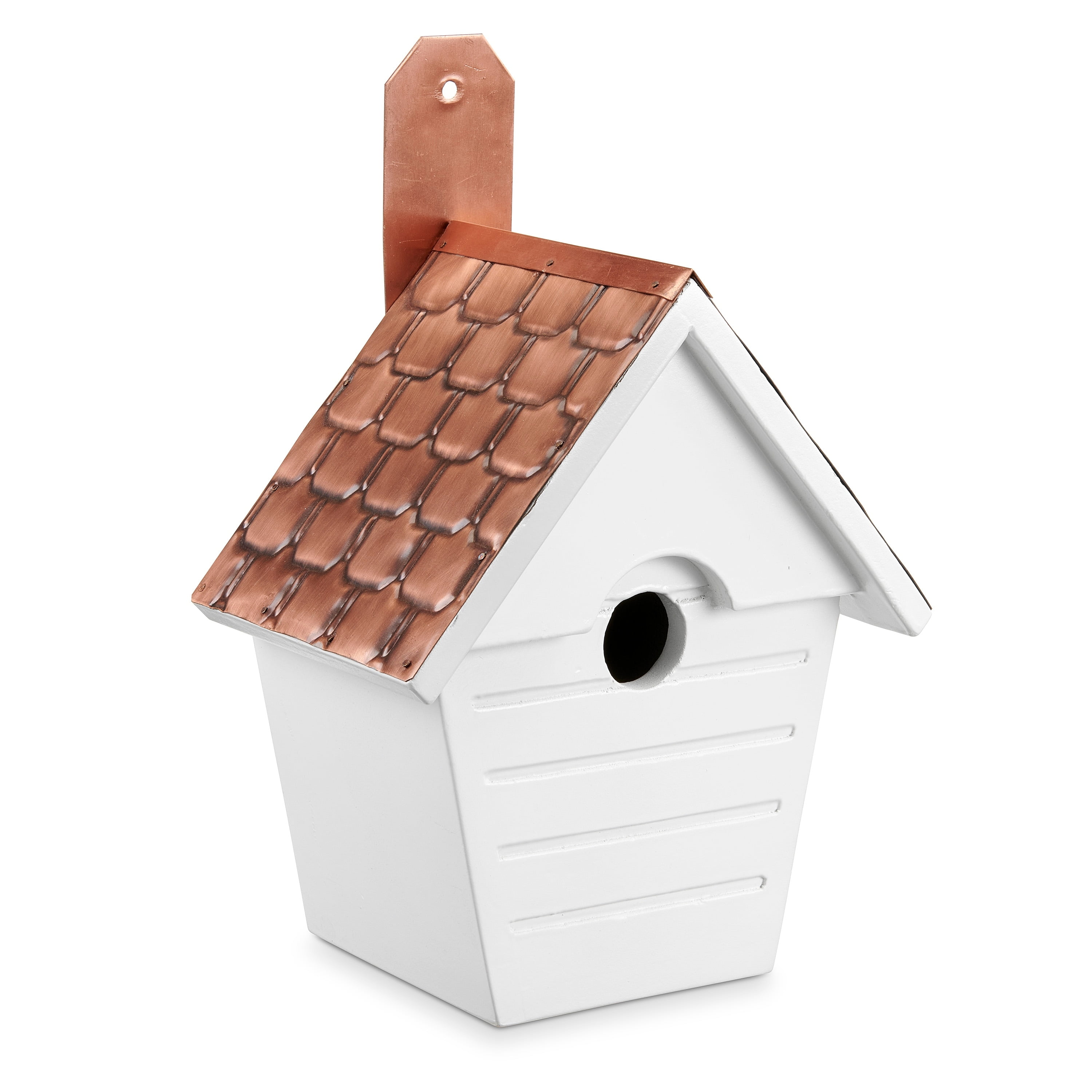 White Mango Wood Bird House with Copper Roof