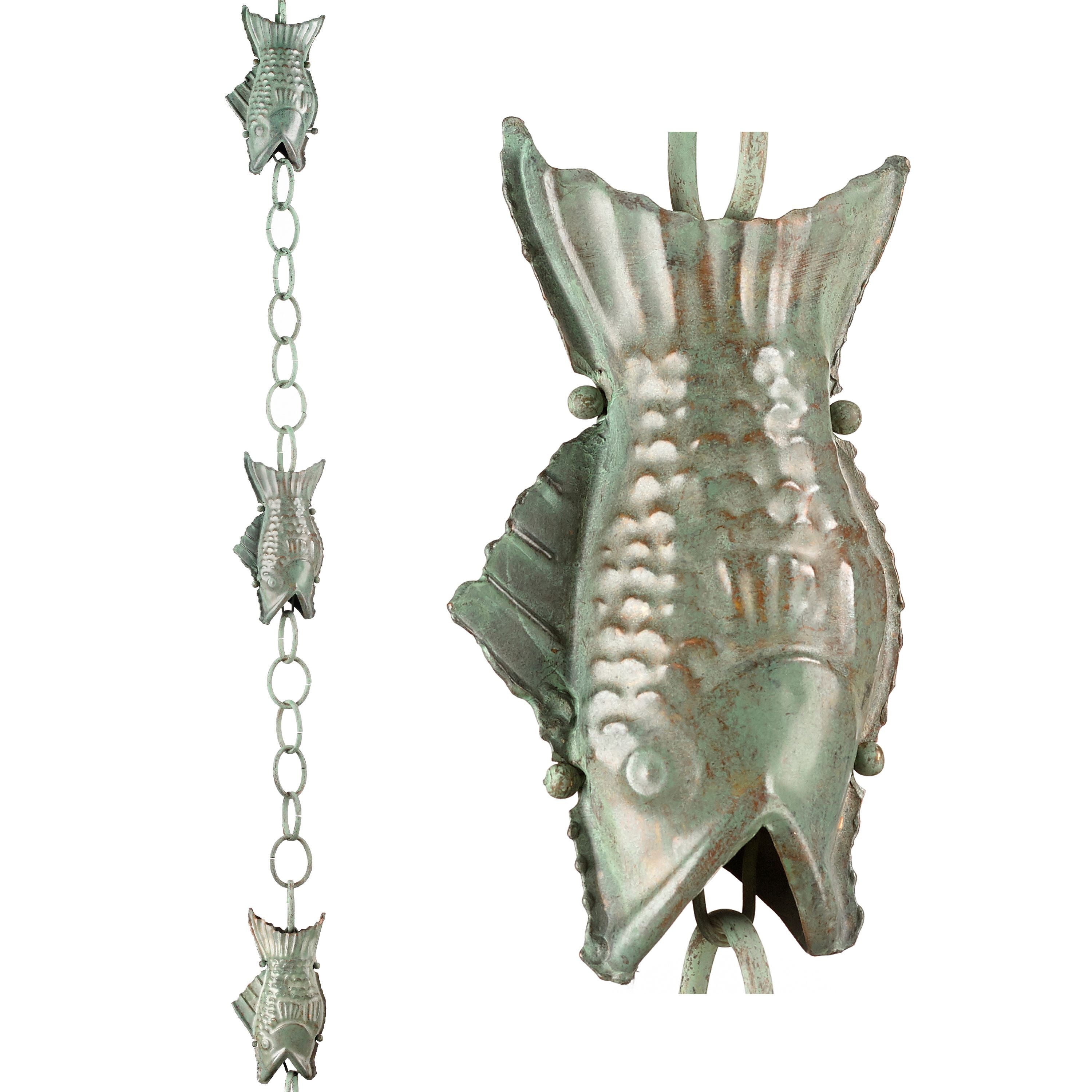 Blue Verde Copper Fish Rain Chain, 8.5 Feet Long