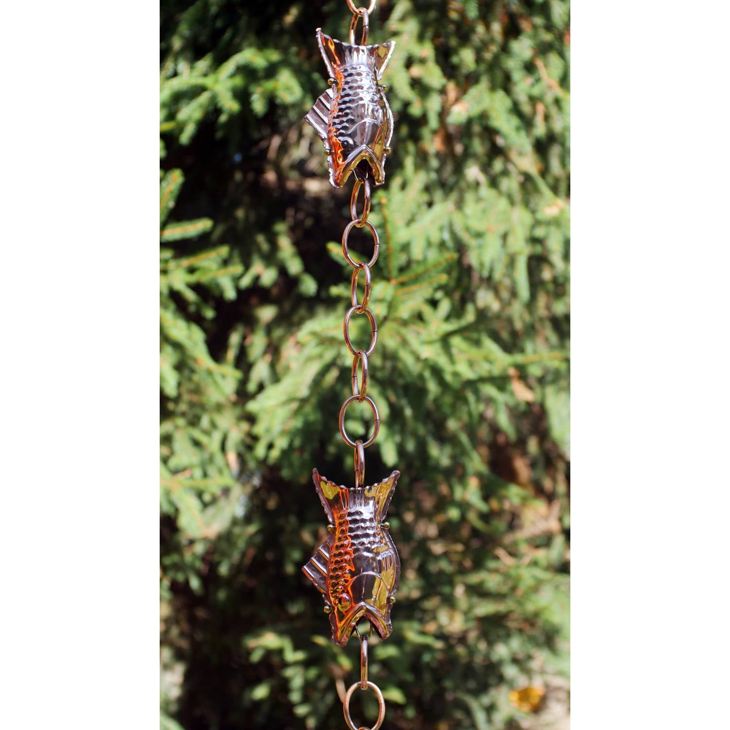 Large Polished Copper Fish Rain Chain, 8.5 Feet Long