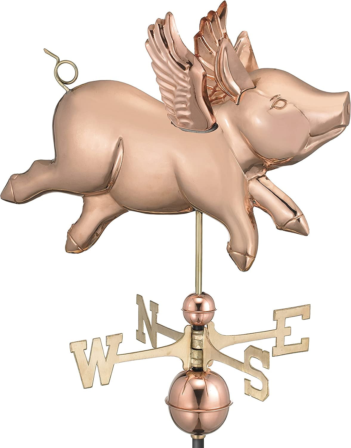 Flying Pig Polished Copper 37'' Weathervane with Brass Directionals