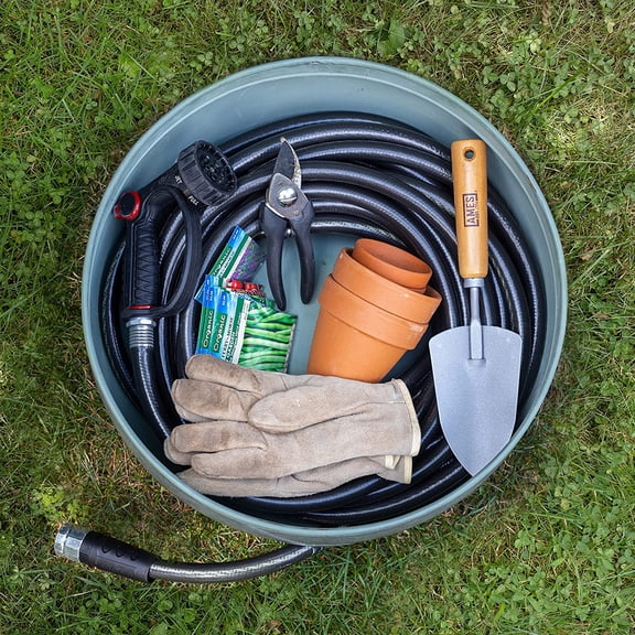 Good Directions Key West Garden Hose Holder Pot with Raised Base for Easy Cleanup Large Capacity Blue Verde Finish