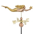 thumbnail image 1 of Good Directions Mermaid with Starfish Weathervane, Pure Copper with Golden Leaf Finish - 31"L, 1 of 5