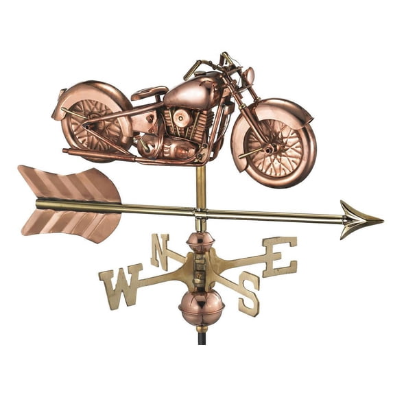 Good Directions Motorcycle with Arrow Garden Weathervane, Pure Copper - 21"L