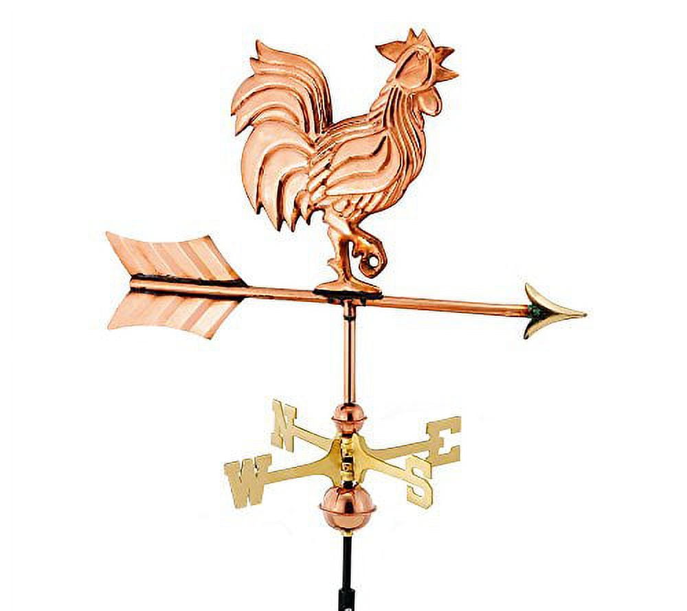 Polished Copper Rooster Weathervane with Brass Directionals