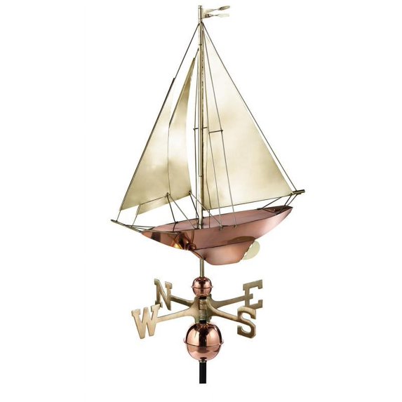 Good Directions Racing Sloop Weathervane, Pure Copper with Brass Sail - 24"L
