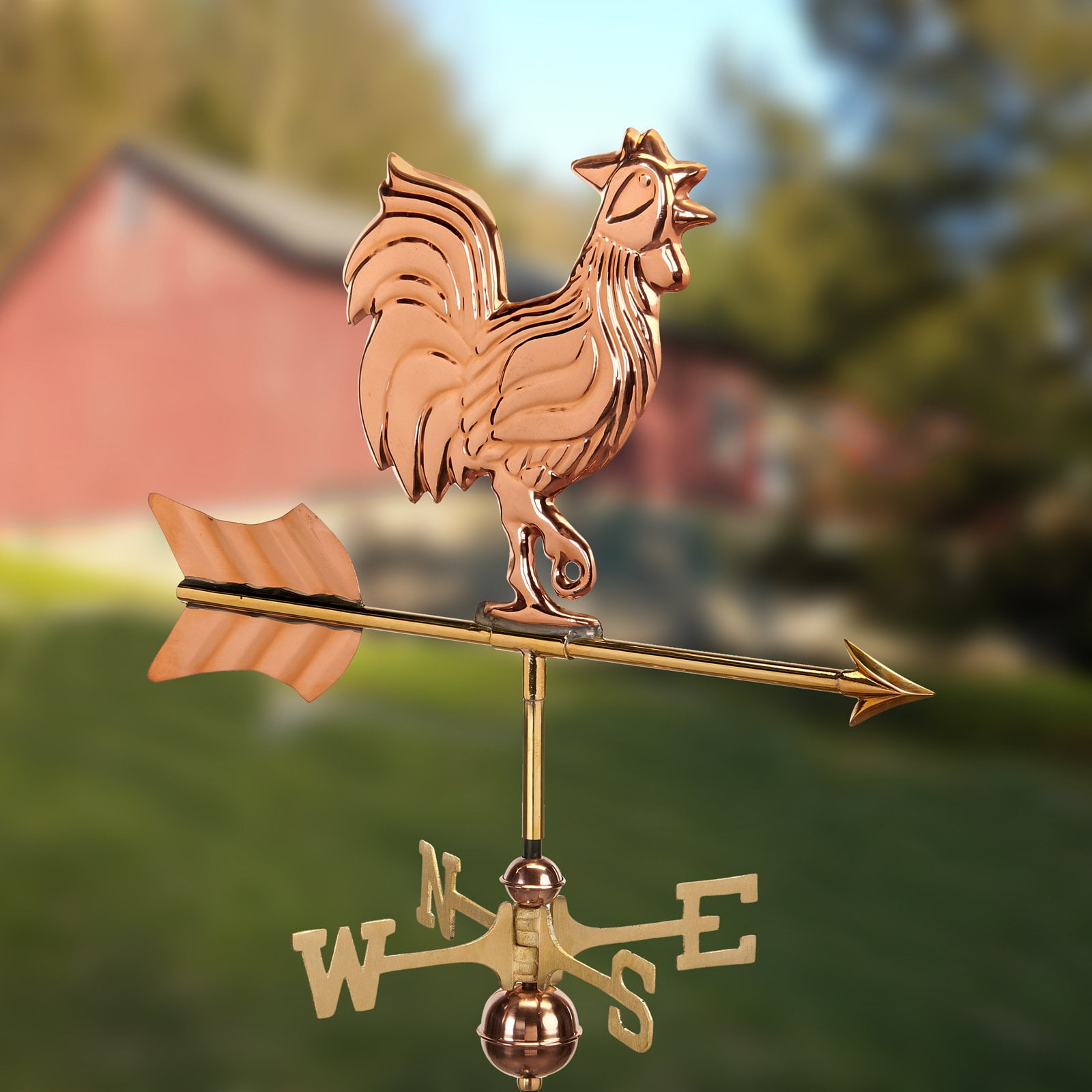 Copper Rooster Cottage Weathervane with Roof Mount