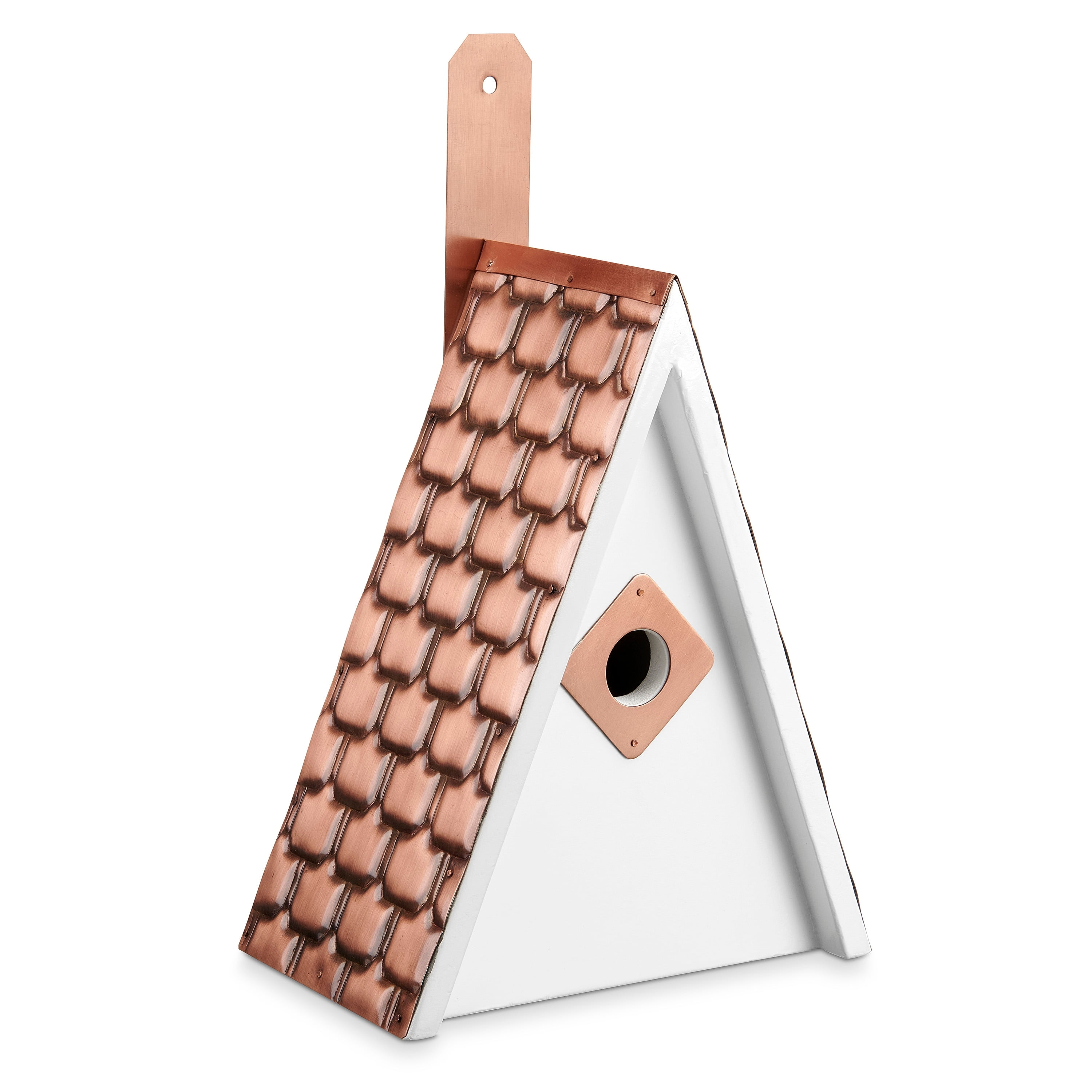 White Mango Wood Bird House with Copper Roof