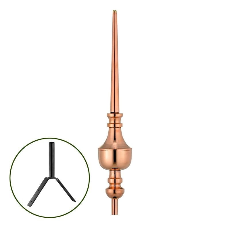 Victoria 27-Inch Polished Copper Roof Finial with Steel Mount