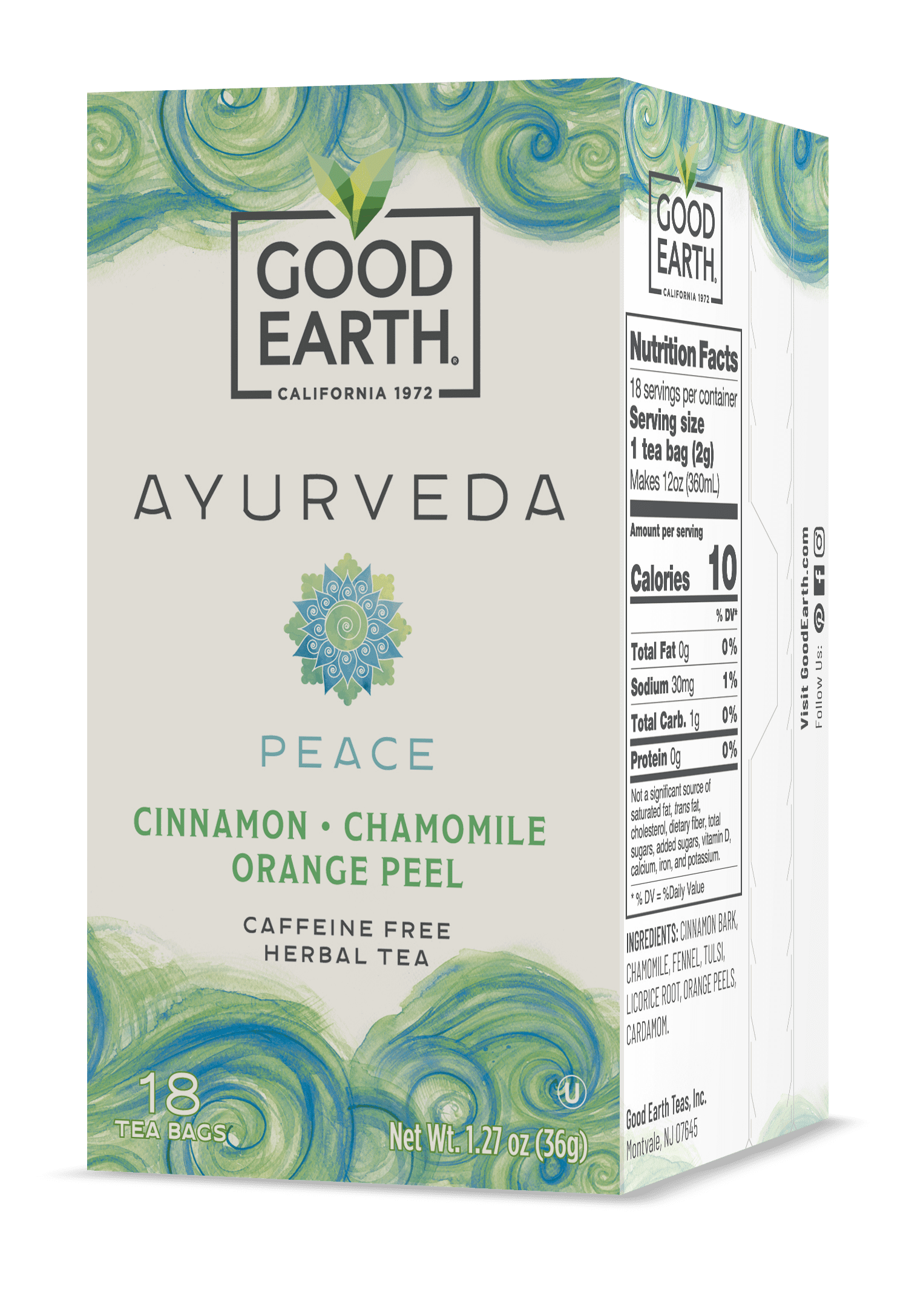 Good Earth, Ayurveda Vata Peace, Herbal Tea, Tea Bags, 18 Ct.