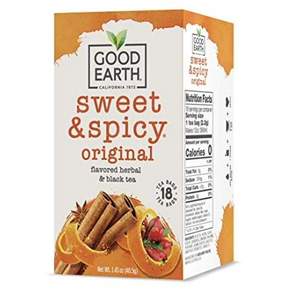 Good Earth Herbal & Black Tea, Sweet & Spicy, 18 Count Tea Bags (Pack Of 6) (Packaging May Vary)
