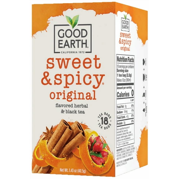 Good Earth, Sweet & Spicy, Herbal Black Tea, Tea Bags, 18 Count