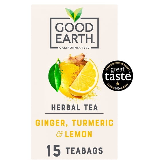 Good Earth Herbal Tea Lemon, Ginger & Turmeric 15 Tea Bags 42g, Imported from Britain