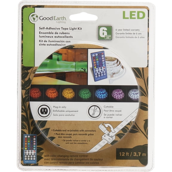 Good Earth Lighting LED Color Changing Tape Light with Remote - Cuttable, Joinable - 12 ft Residential Use, Standard Application