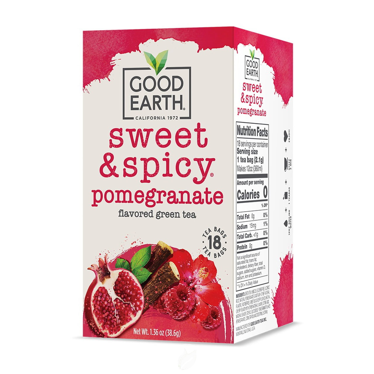 Good Earth Sweet and Spicy Pomegranate Flavored Green Tea 18 Bag