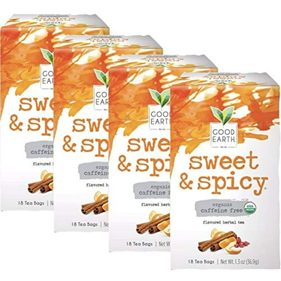 Good Earth Teas Organic Sweet And Spicy Caffeine Free Herbal ,18 Count (Pack Of 4)
