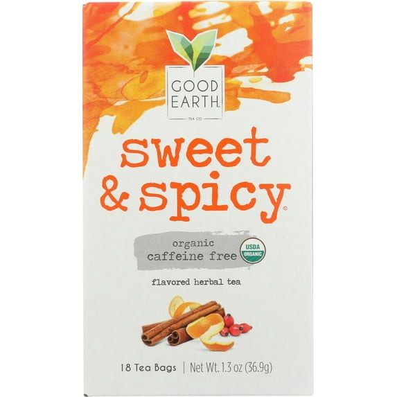 Good Earth Teas Organic Sweet and Spicy Caffeine Free Herbal 18 Tea Bags, 4 Count