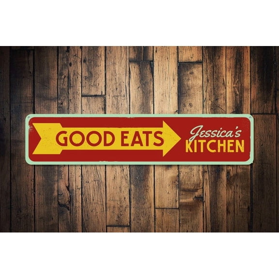 Good Eats Sign Cook Name Kitchen Decor Custom Arrow Food Creations This Way Metal Chef Sign Good Eat Here - Size: 16 x 4 Inches