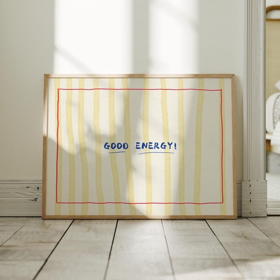 Good Energy Preppy Wall Art, Yellow Stripes Poster, Dopamine Decor, Unframed Paper Poster 8x10in