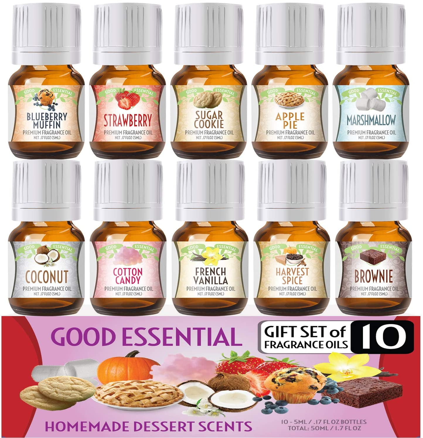 Good Essential Oils Good Essential Sweet Scents Fragrance Oil Set 10 Pack  Bulk Holiday Gift Oils for Aromatherapy Diffusers, Candle