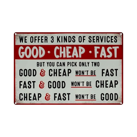 Good Fast Humorous Funny Novelty Retro Style Metal Sign Office Shop Work for Man Size: 8 x 12 inch
