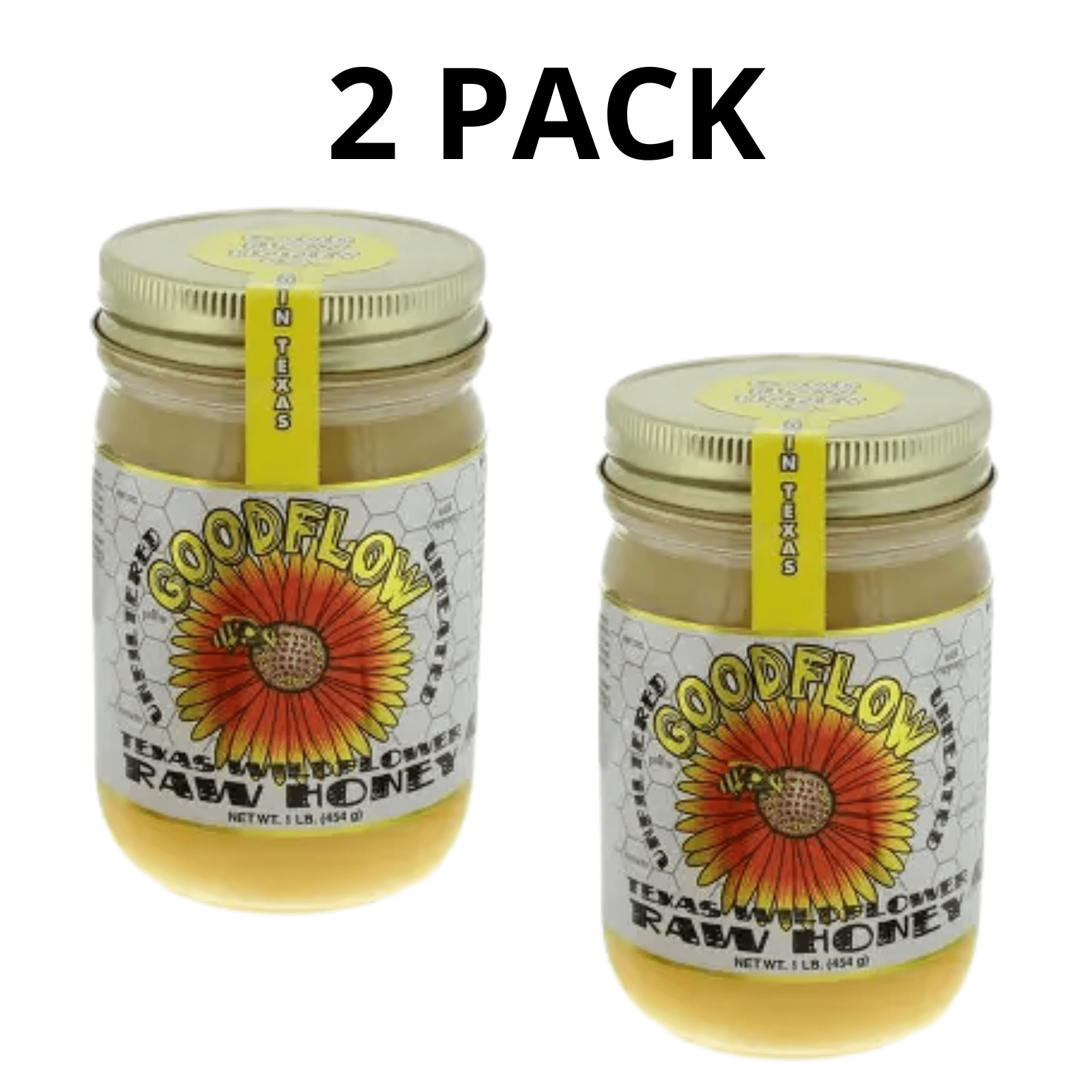 Good Flow Honey Co. Texas Wildflower Raw Unfiltered Unheated 1 lb Honey 2 Pack