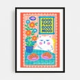 thumbnail image 1 of Good Food Good Mood - Drawing Cat Humor Pop Art Illustration Floral Quote Whimsical Black Framed Wall Art Print 12 x 18 inches, 1 of 7