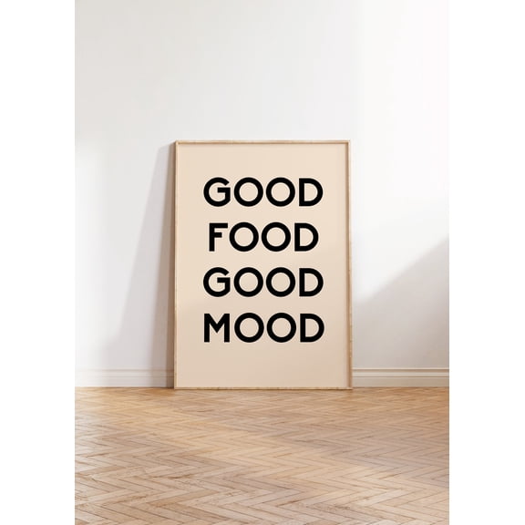 Good Food Mood Aesthetic Cute Chef Quote Wall Art Print, Dining Room And Kitchen Decor