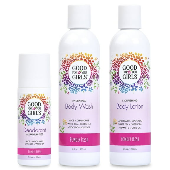 Good For You Girls Body Wash, Body Lotion, and Deodorant Gift Set - Fresh Powder