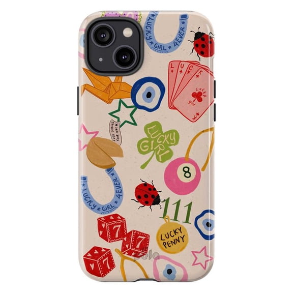Good Fortune Collage Phone Case, Lucky Penny, Evil Eye & Horseshoe Phone Cover for iPhone 11 12 13 14 15 16 17 Pro Plus