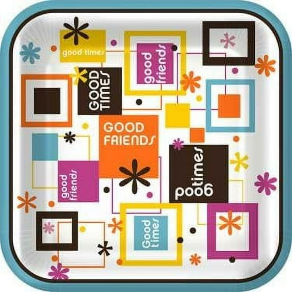 Good Friends Good Times Gift Adult Birthday Party 9" Square Paper Dinner Plates