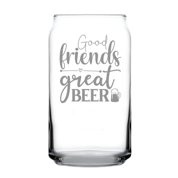 Good Friends Great Beer Hand Engraved 16oz Can Shaped Pint Glass Funny Gift for Lovers