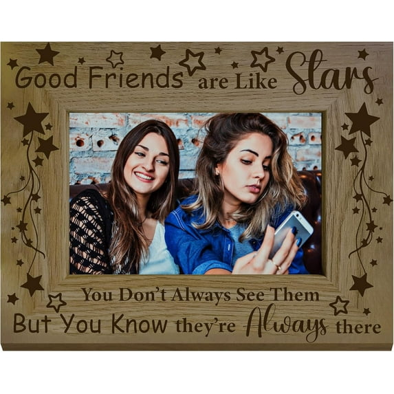 Good Friends are Like Stars Frame Wooden Picture Frames Natural Wood Vintage Friendship Engraved Memorial Photo Tabletop Decor for Christmas Birthday Graduation Keepsake 7.9 x 5.9 Inch Brown