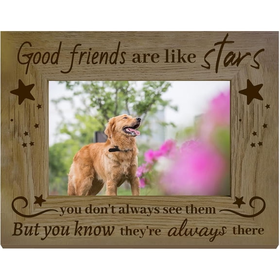 Good Friends Picture Frame Wood Photo Frame Holds Display Pictures 4x6 Wall Mounting Brown Star Printing Poster Frame Stand for Wall Gallery Tabletop Decor Pet Memorial Gifts 6 x 8Inch