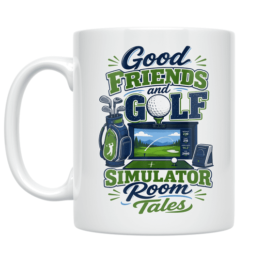 Good Friends and Golf Simulator Room Tales - Golf Lover - 11 oz Ceramic Coffee Mug