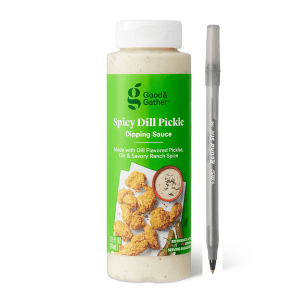 Good & Gather Spicy Dill Pickle Dipping Sauce with pen