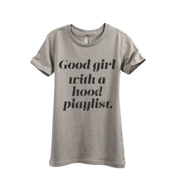 Good Girl With A Hood Playlist Women's Fashion Relaxed T-Shirt Tee Heather Tan Large