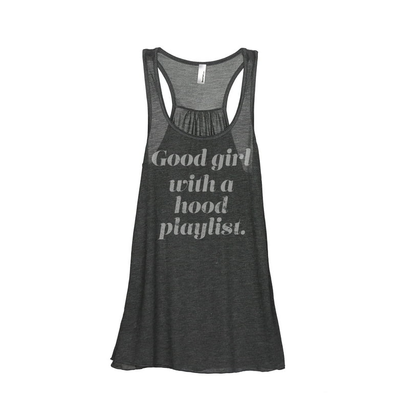 Good Girl With A Hood Playlist Women's Fashion Sleeveless Flowy Racerback  Workout Yoga Tank Top Charcoal Grey 2X-Large
