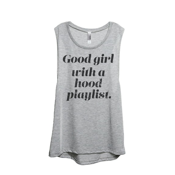 Good Girl With A Hood Playlist Women's Fashion Sleeveless Muscle Workout Yoga Tank Top Sport Grey 2X-Large