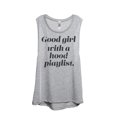 thumbnail image 1 of Good Girl With A Hood Playlist Women's Fashion Sleeveless Muscle Workout Yoga Tank Top Sport Grey Large, 1 of 3