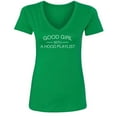 thumbnail image 1 of Good Girl With A Hood Playlist Womens V-Neck Tee, 1 of 1