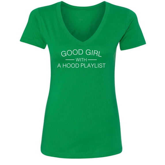 Good Girl With A Hood Playlist Womens V-Neck Tee