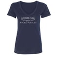 thumbnail image 1 of Good Girl With A Hood Playlist Womens V-Neck Tee, 1 of 1