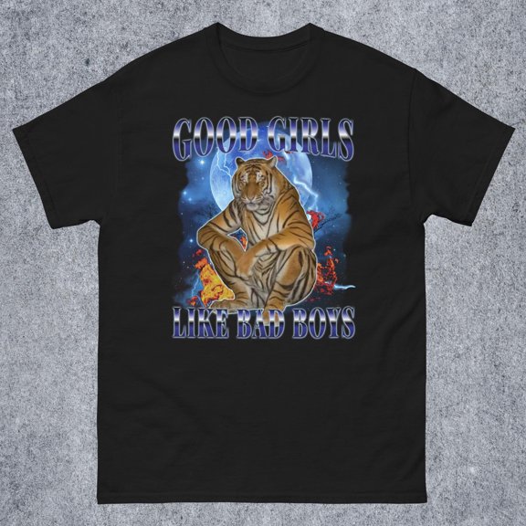 Good Girls Like Bad Boys Funny Cat Meme Tee Shirt, Gift for Woman and Man, Ugly Shirt, Unhinged T-shirt, Goofy Tshirt, Edgy Clothes, Gifts