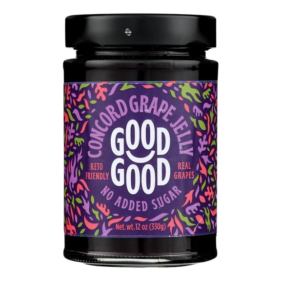 (6 pack) GOOD GOOD Concord Grape Jelly, No Added Sugar, Low Calorie, Keto Friendly, 12 oz