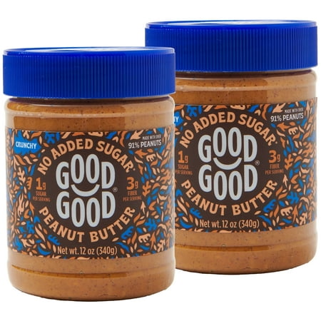 GOOD GOOD Crunchy Peanut Butter, No Added Sugar, 12 oz, 2 Pack